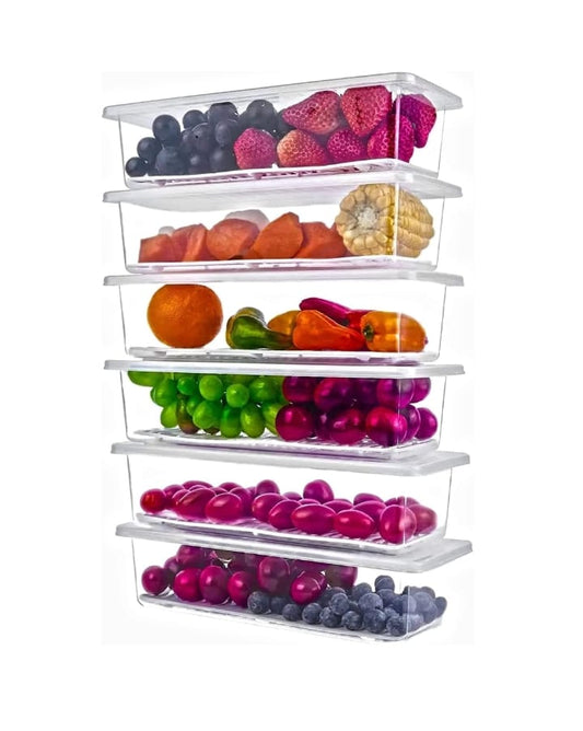 PACK OF 6 Fridge Storage Boxes, Fridge Organizer With Removable Drain Plate And Lid